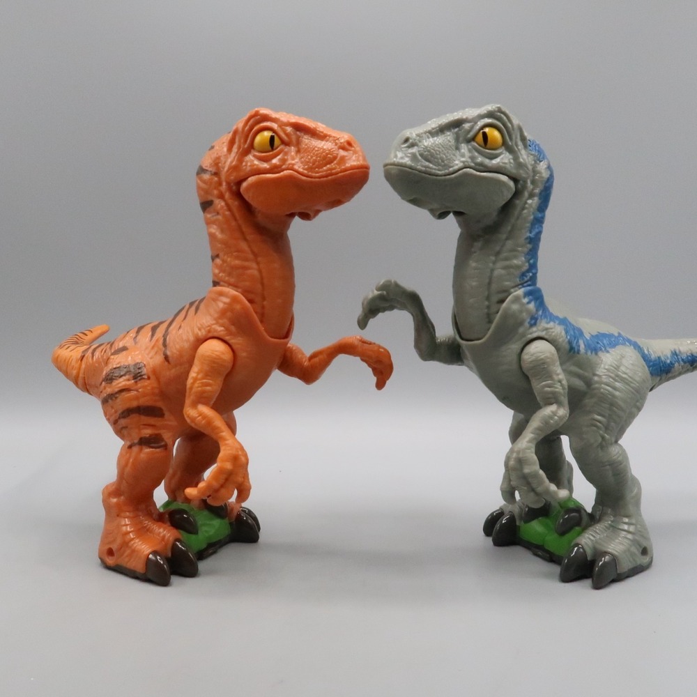 Jurassic World Primal Pals Blue & Orange‎ Velociraptor Dinosaur 8" Figures lot